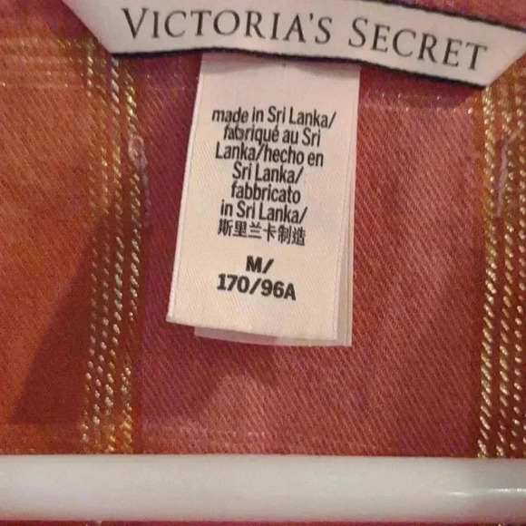 Victoria Secret women's medium pink with gold plaid button down sleep shirt - Picture 4 of 5